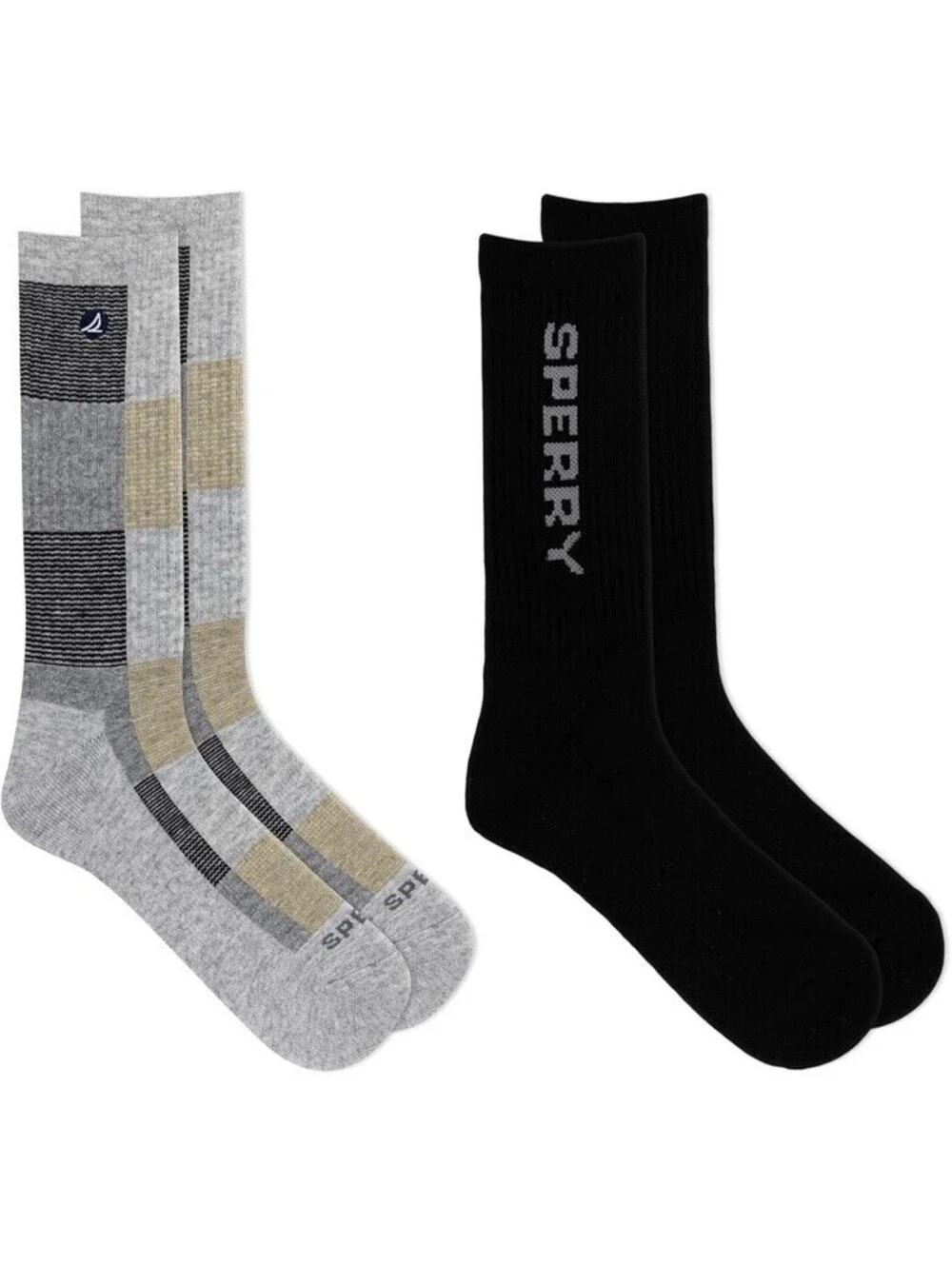 Sperry Men's Comfort Light Wool Blend Boot Crew Socks Size 6-12 Checkered/Black